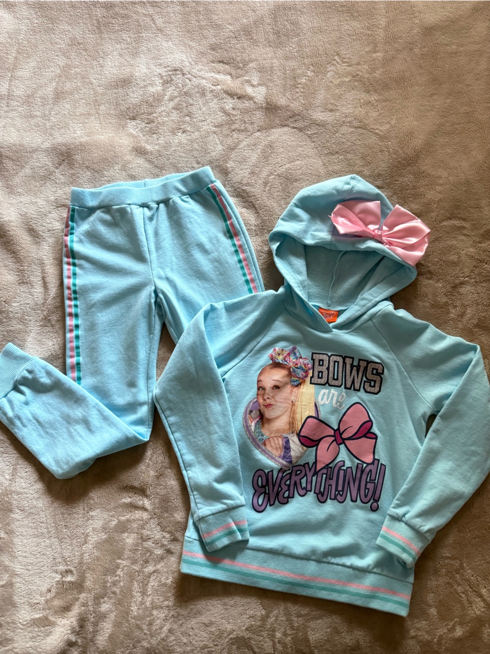 JoJo Siwa Light Blue Sweatpants & Hoodie Set with Pink Bow